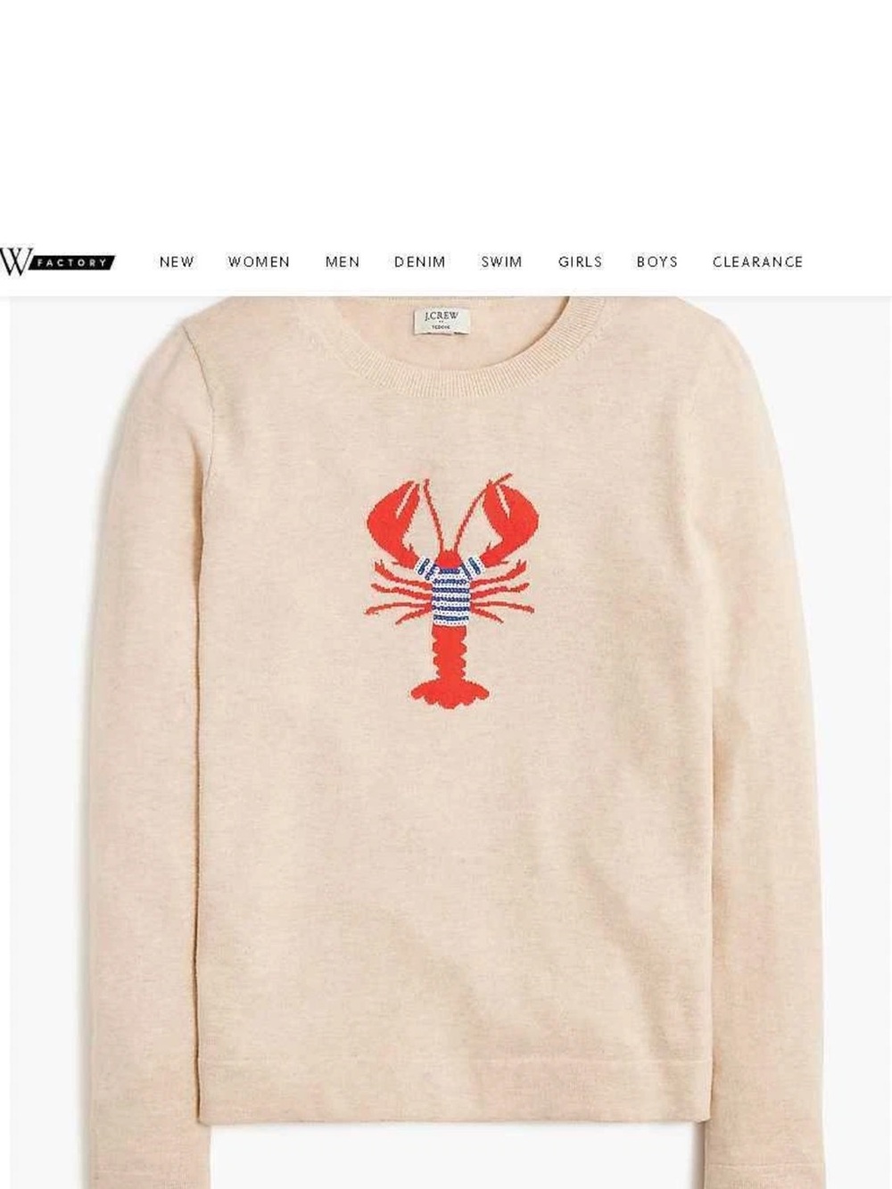 J. Crew Cream Crewneck Sweater with Red Lobster Motif